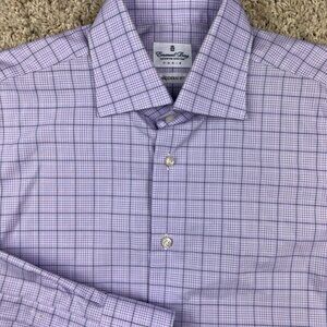 Emanuel Berg Size 15 Modern Fit Button Up Shirt Long Sleeve Pocket Purple Plaid